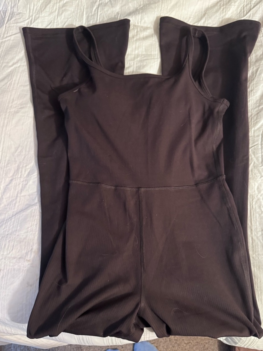 Yogalicious Ribbed Women’s One-Piece Wide Leg Bodysuit in chocolate brown